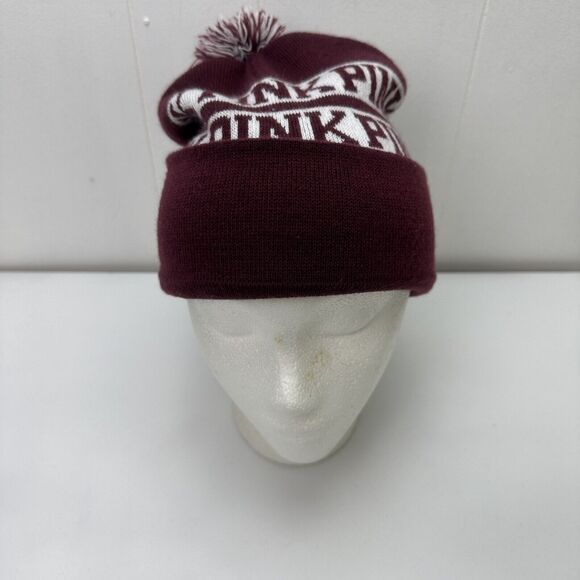 Victorias Secret PINK Beanie Hat Winter Cap Maroon White Knit - Picture 2 of 11